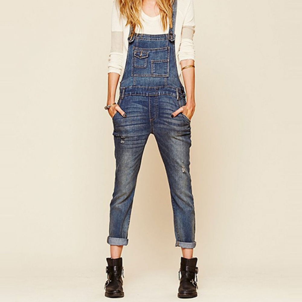Free People Washed Denim Overalls